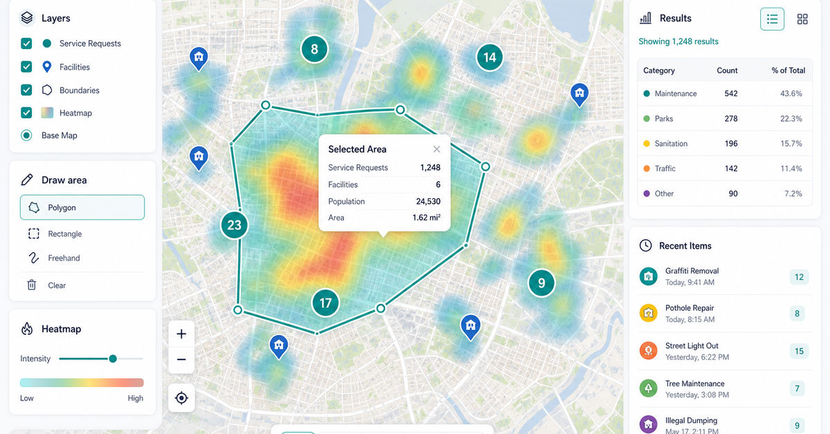 Web map proof wall showing live demos for routes, imagery review, reports, field workflows, and site screening.